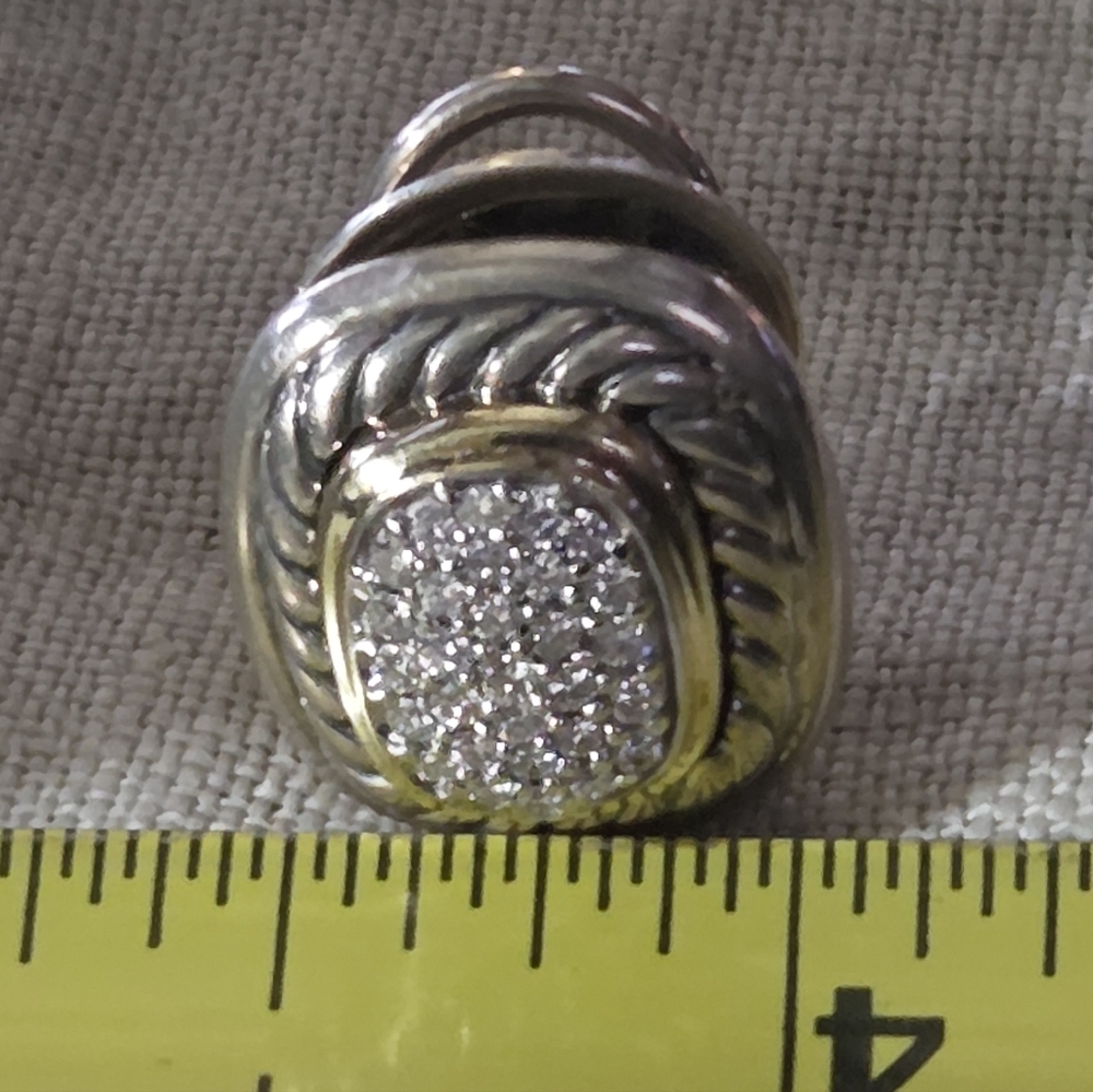 David Yurman Pave Diamond Albion Earrings, SS & 14k, Omega Backs - Picture 11 of 13